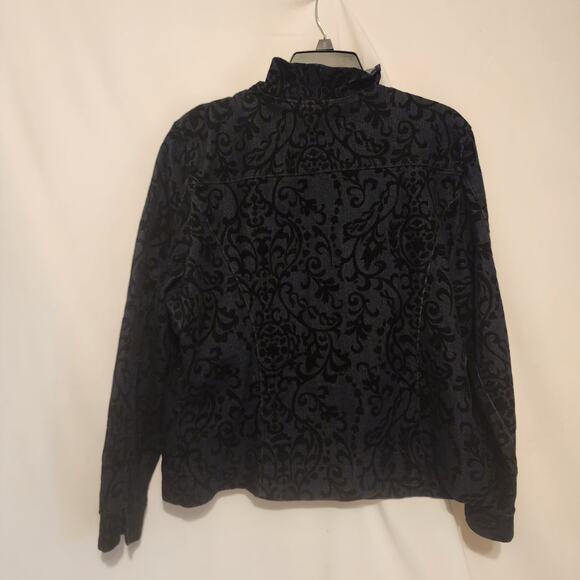 Tantrum Black Brocade Ruffled Front Denim Zipper Jacket XL-Statement piece - Picture 3 of 10